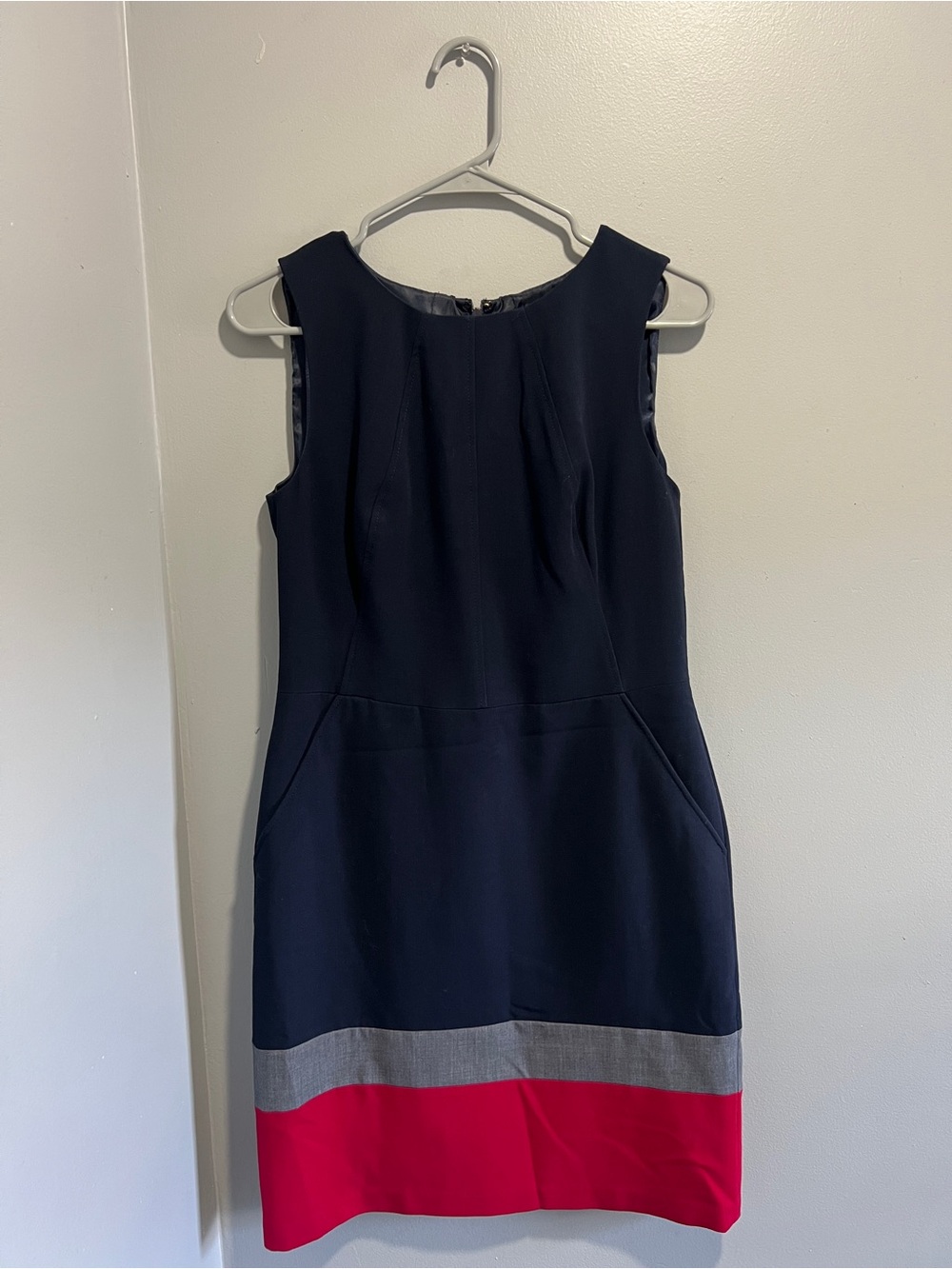 Tommy Hilfiger Navy Shift Dress with Gray Stripe & Red Hem